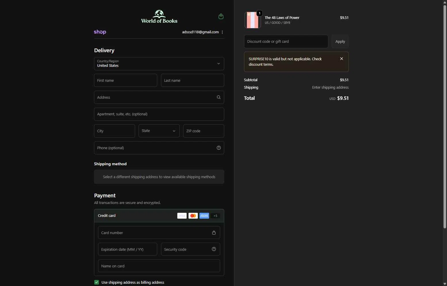World of Books.com checkout page showing World of Books.com discount code box | Screenshot taken by SimplyCodes community member on Jan 22, 2026