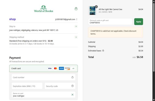 World of Books.com checkout page showing World of Books.com discount code box | Screenshot taken by SimplyCodes community member on Sep 2, 2025