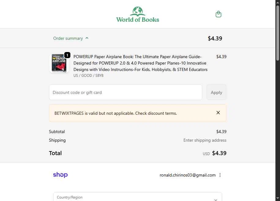 Verification screenshot for 15% Off Select Items at World of Books. com at World of Books.com — 1d ago