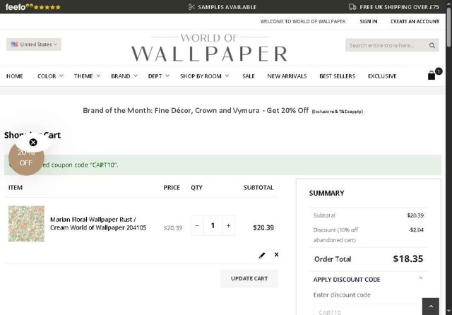 World of Wallpaper checkout page showing World of Wallpaper discount code box | Screenshot taken by SimplyCodes community member on Sep 4, 2025