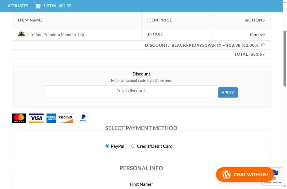 WorldPressIT checkout page showing WorldPressIT coupon code box | Screenshot taken by SimplyCodes community member on Oct 18, 2025