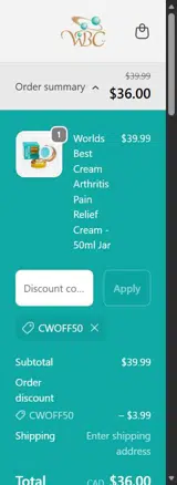 CWOFF50 coupon verification screenshot