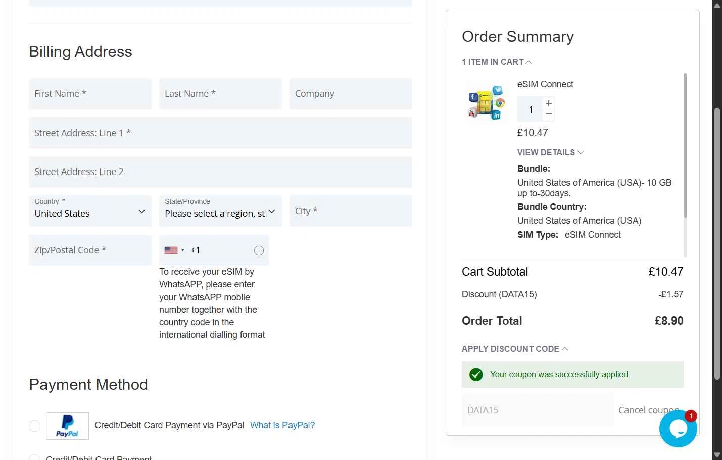 WorldSIM checkout page showing WorldSIM promo code box | Screenshot taken by SimplyCodes community member on Dec 31, 2025