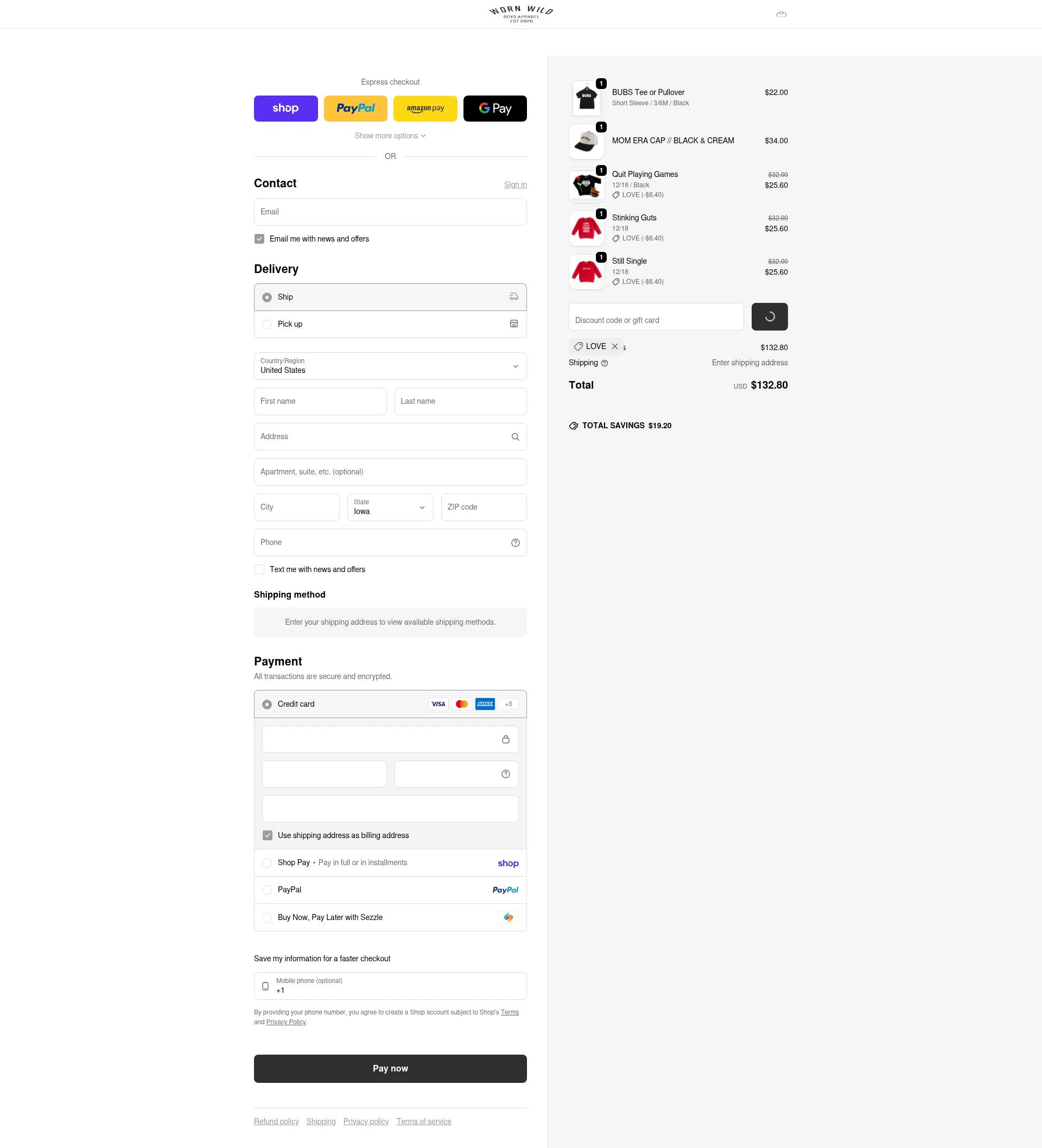 Worn Wild checkout page showing Worn Wild discount code box | Screenshot taken by SimplyCodes community member on Jan 30, 2026