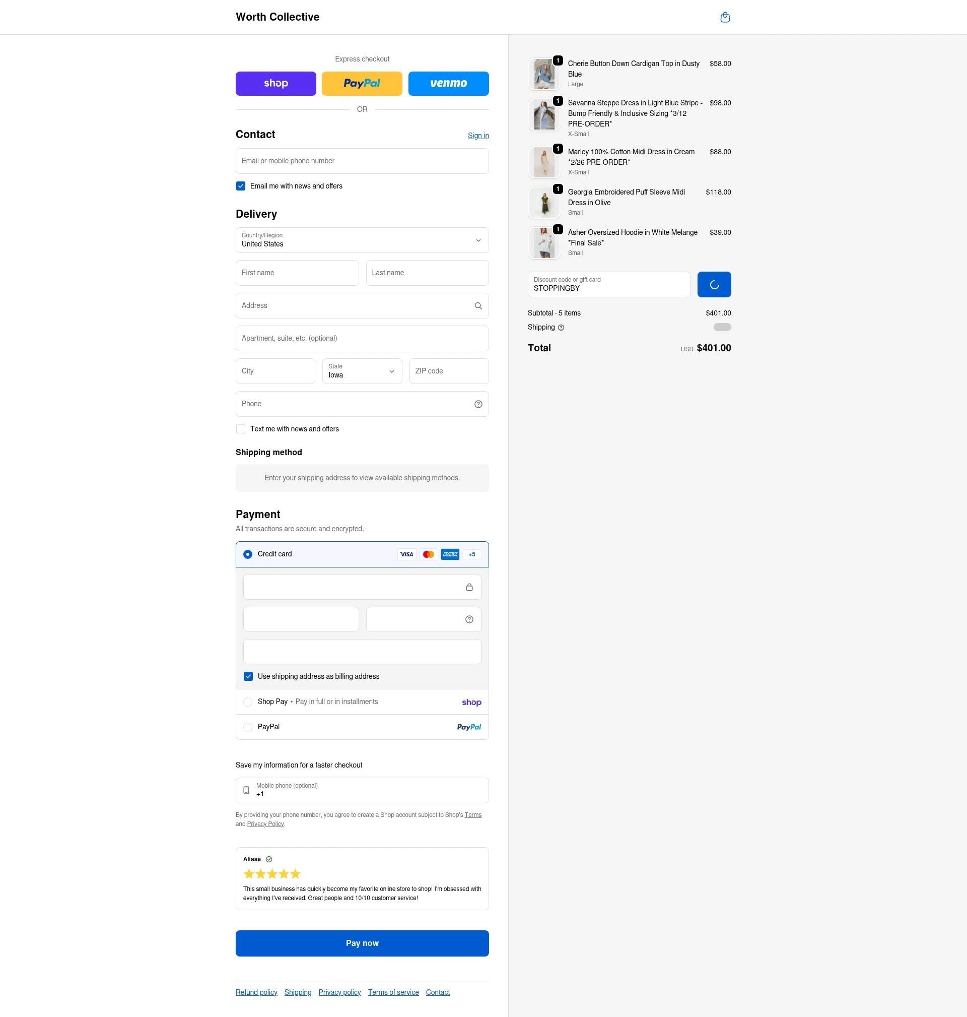 Worth Collective checkout page showing Worth Collective discount code box | Screenshot taken by SimplyCodes community member on Feb 14, 2026