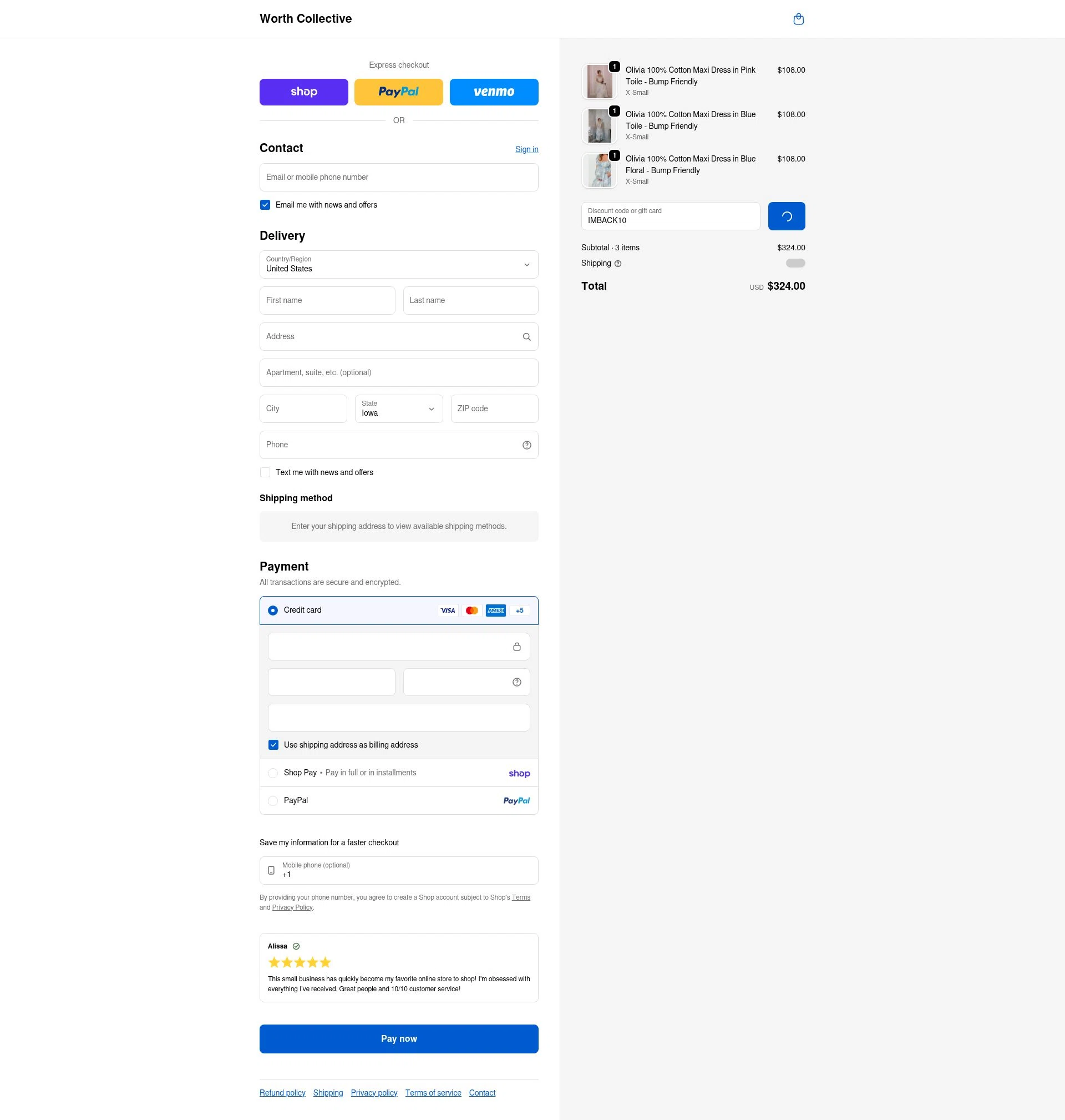 Worth Collective checkout page showing Worth Collective discount code box | Screenshot taken by SimplyCodes community member on Feb 9, 2026