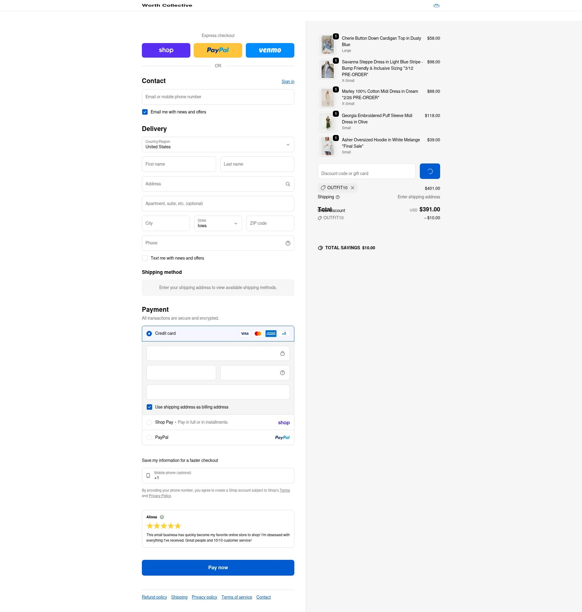 Worth Collective checkout page showing Worth Collective discount code box | Screenshot taken by SimplyCodes community member on Feb 14, 2026