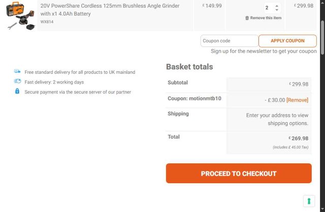 Worx checkout page showing Worx discount code box | Screenshot taken by SimplyCodes community member on Aug 31, 2025