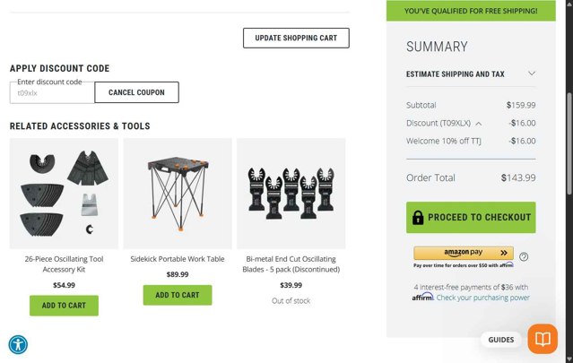 Worx checkout page showing Worx discount code box | Screenshot taken by SimplyCodes community member on Aug 26, 2025