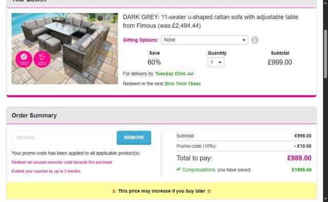 Wowcher checkout page showing Wowcher promo code box | Screenshot taken by SimplyCodes community member on Jul 11, 2025