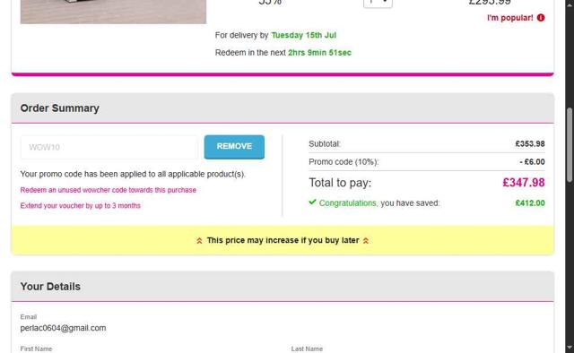 Wowcher checkout page showing Wowcher promo code box | Screenshot taken by SimplyCodes community member on Jul 11, 2025