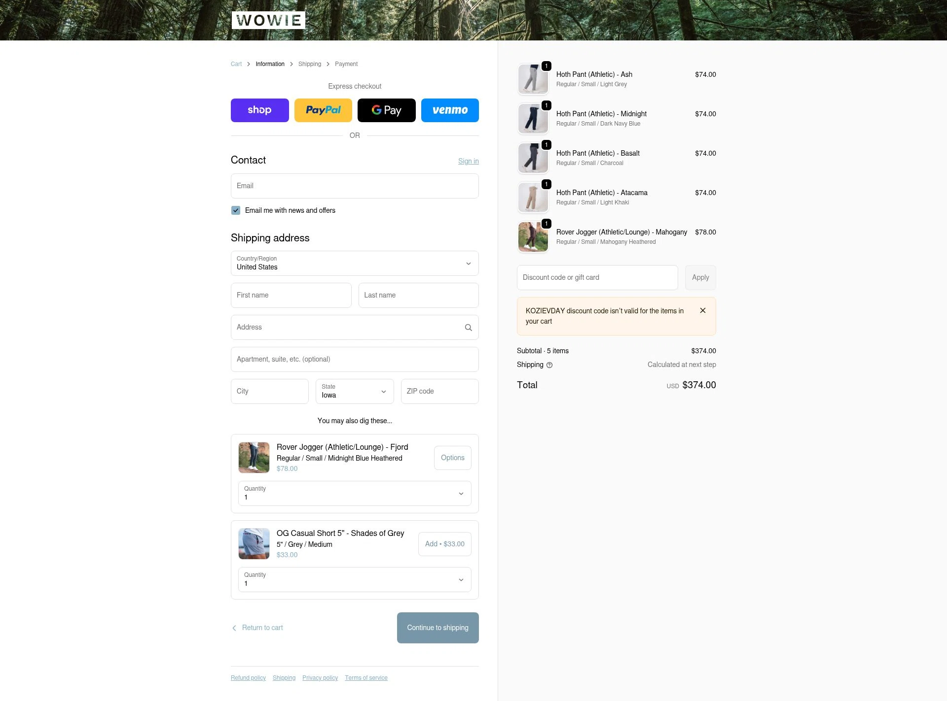 Wowie checkout page showing Wowie discount code box | Screenshot taken by SimplyCodes community member on Feb 14, 2026