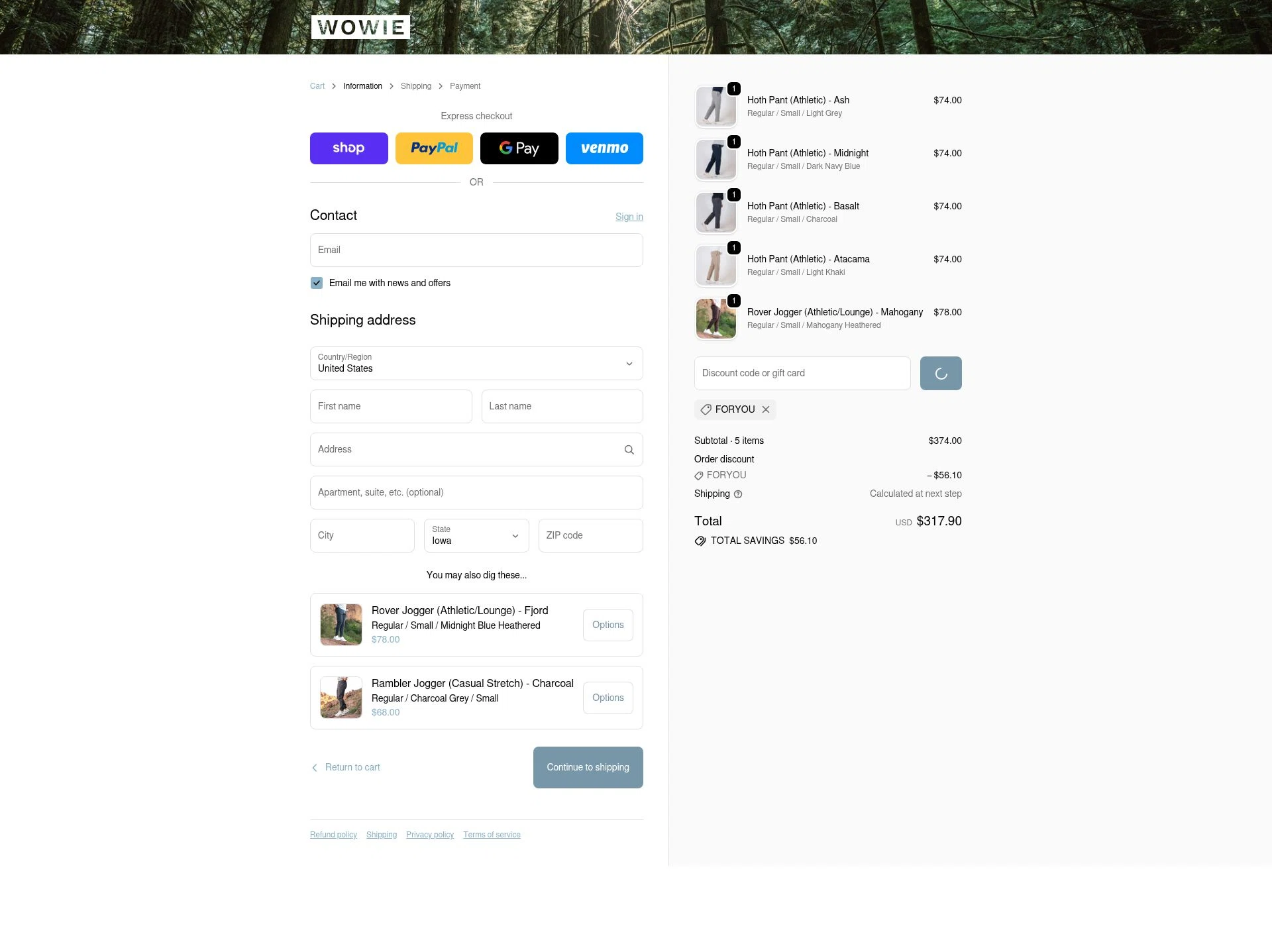 Wowie checkout page showing Wowie discount code box | Screenshot taken by SimplyCodes community member on Feb 18, 2026