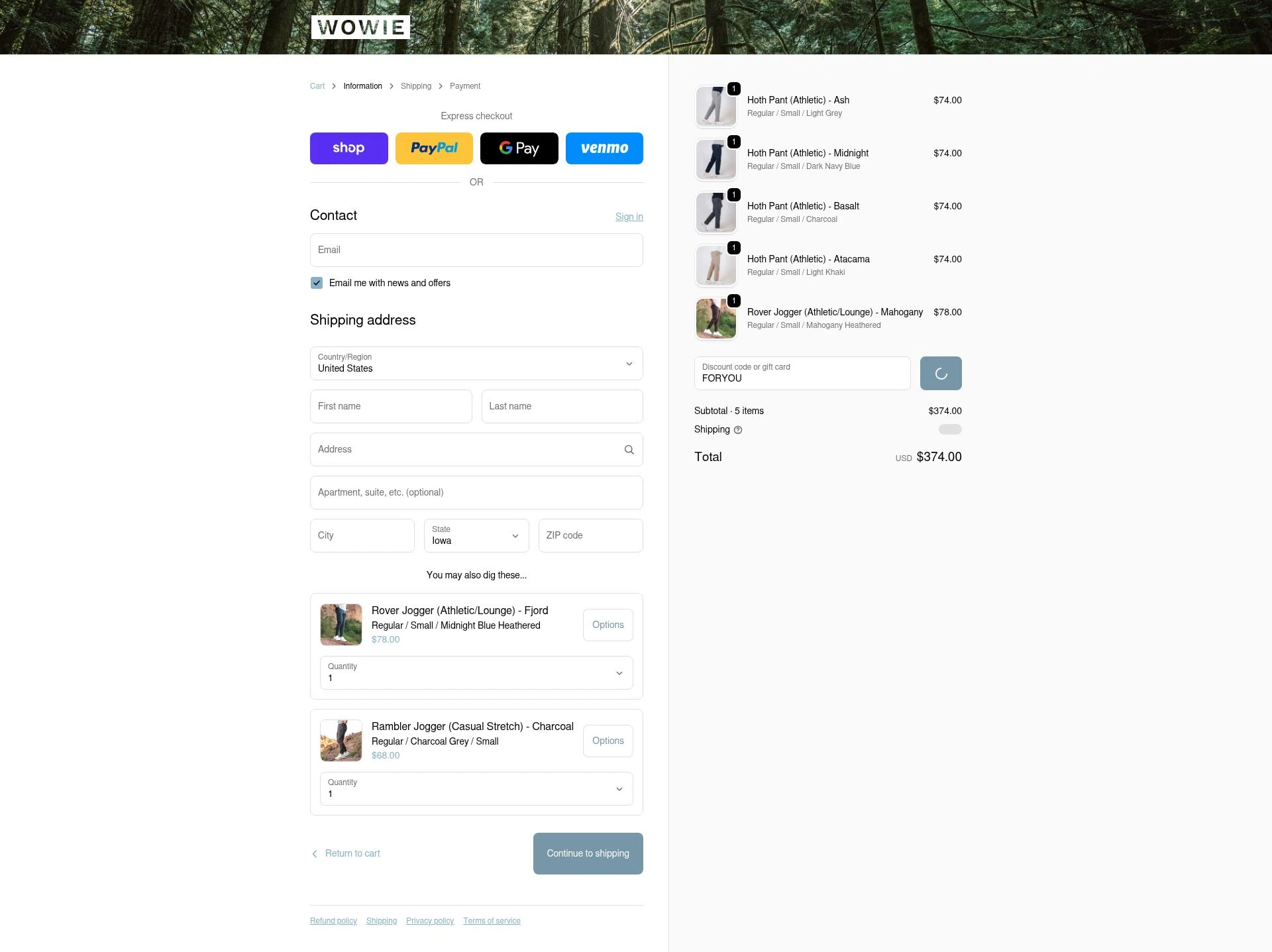 Wowie checkout page showing Wowie discount code box | Screenshot taken by SimplyCodes community member on Feb 9, 2026