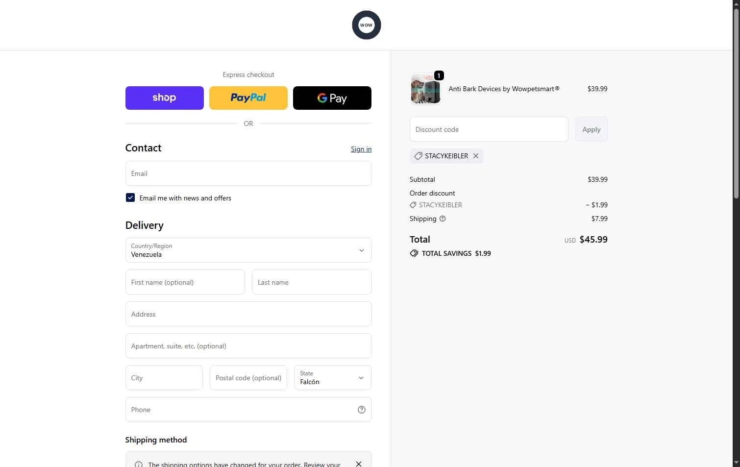 Wowpetsmart checkout page showing Wowpetsmart discount code box | Screenshot taken by SimplyCodes community member on Feb 3, 2026