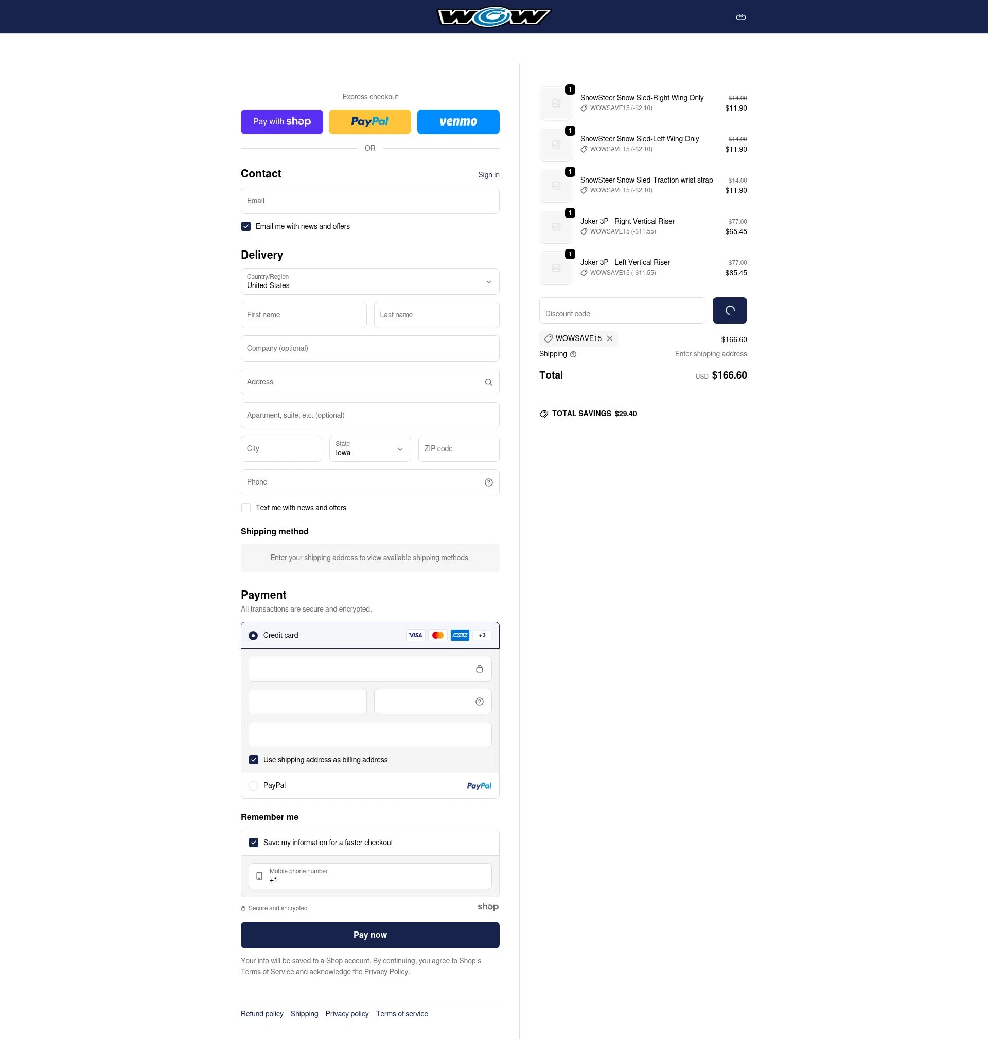 WOW Sports checkout page showing WOW Sports discount code box | Screenshot taken by SimplyCodes community member on Jan 10, 2026