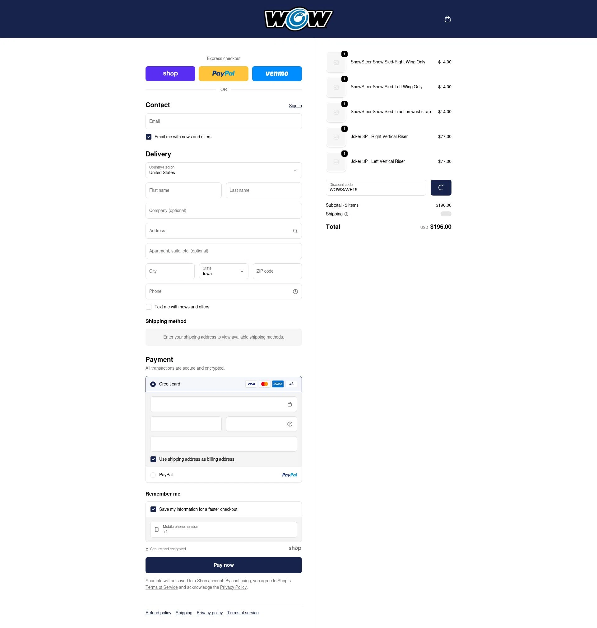 WOW Sports checkout page showing WOW Sports discount code box | Screenshot taken by SimplyCodes community member on Jan 21, 2026