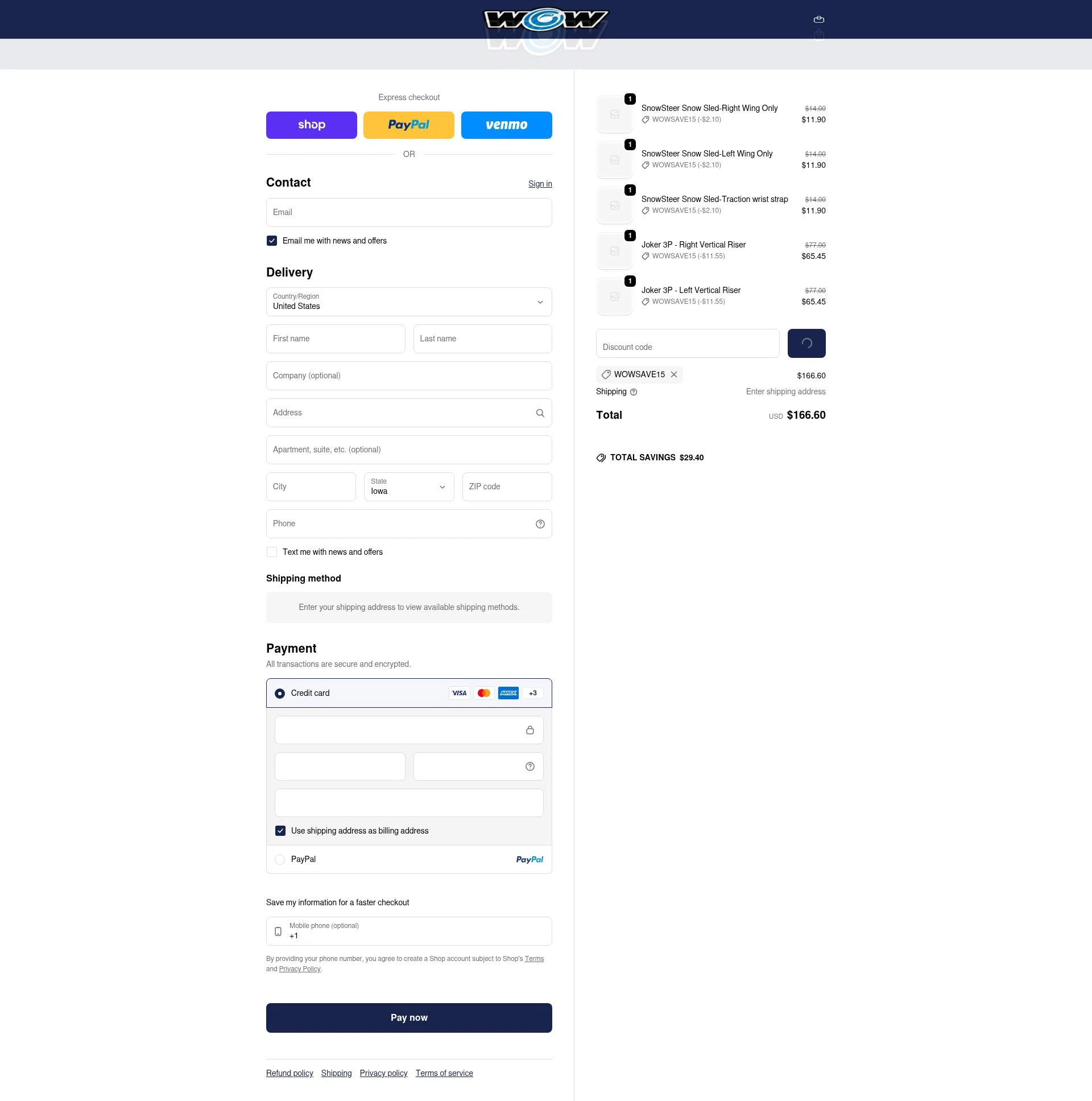 WOW Sports checkout page showing WOW Sports discount code box | Screenshot taken by SimplyCodes community member on Feb 20, 2026