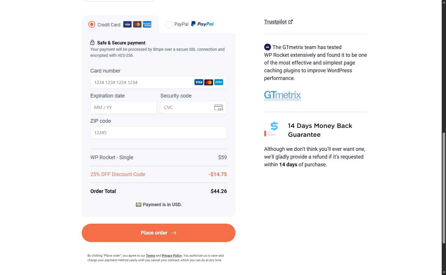 WP Rocket checkout page showing WP Rocket coupon code box | Screenshot taken by SimplyCodes community member on Oct 29, 2025