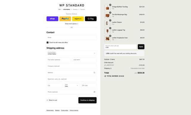 WP Standard checkout page showing WP Standard discount code box | Screenshot taken by SimplyCodes community member on Aug 30, 2025