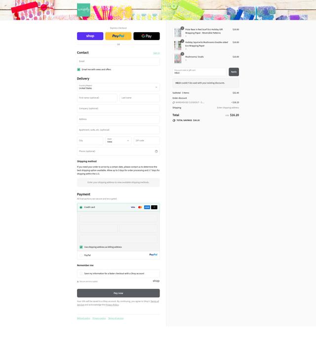 Wrappily checkout page showing Wrappily promo code box | Screenshot taken by SimplyCodes community member on Sep 17, 2025