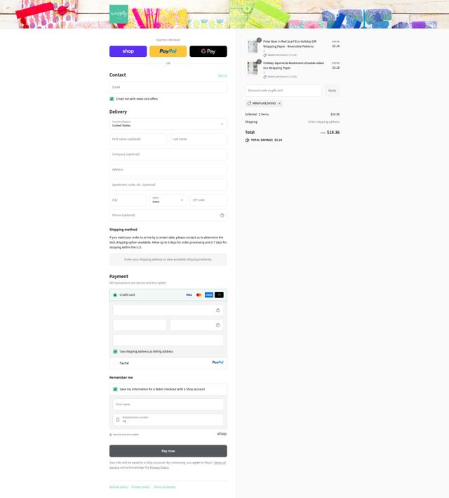 Wrappily checkout page showing Wrappily promo code box | Screenshot taken by SimplyCodes community member on Sep 12, 2025