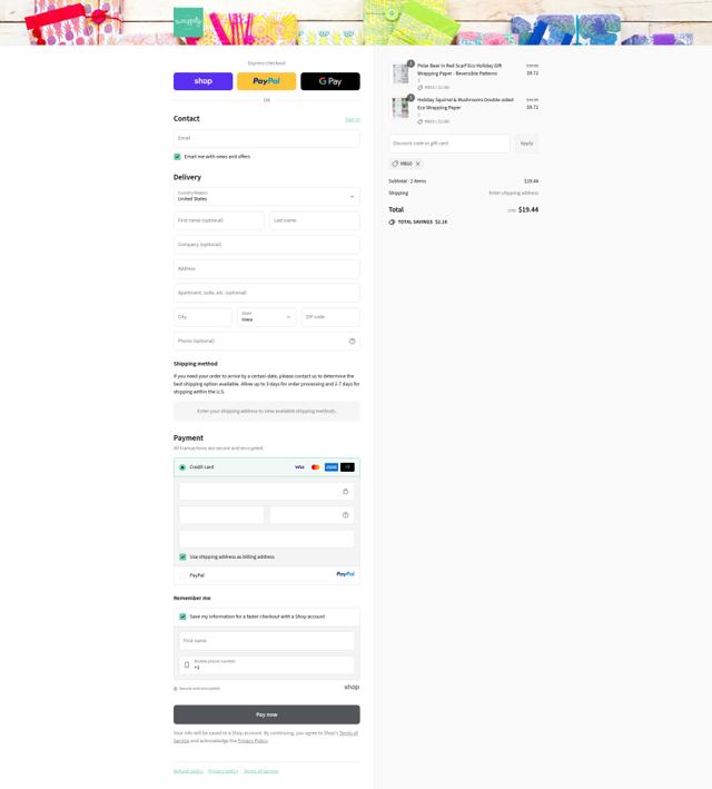Wrappily checkout page showing Wrappily promo code box | Screenshot taken by SimplyCodes community member on Sep 12, 2025
