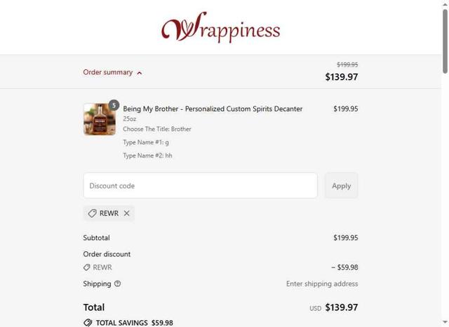 Wrappiness checkout page showing Wrappiness discount code box | Screenshot taken by SimplyCodes community member on Sep 13, 2025