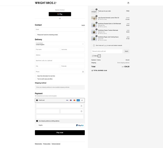 Wright Brothers checkout page showing Wright Brothers discount code box | Screenshot taken by SimplyCodes community member on Jan 4, 2025