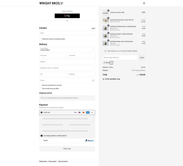 Wright Brothers checkout page showing Wright Brothers discount code box | Screenshot taken by SimplyCodes community member on Jan 6, 2025