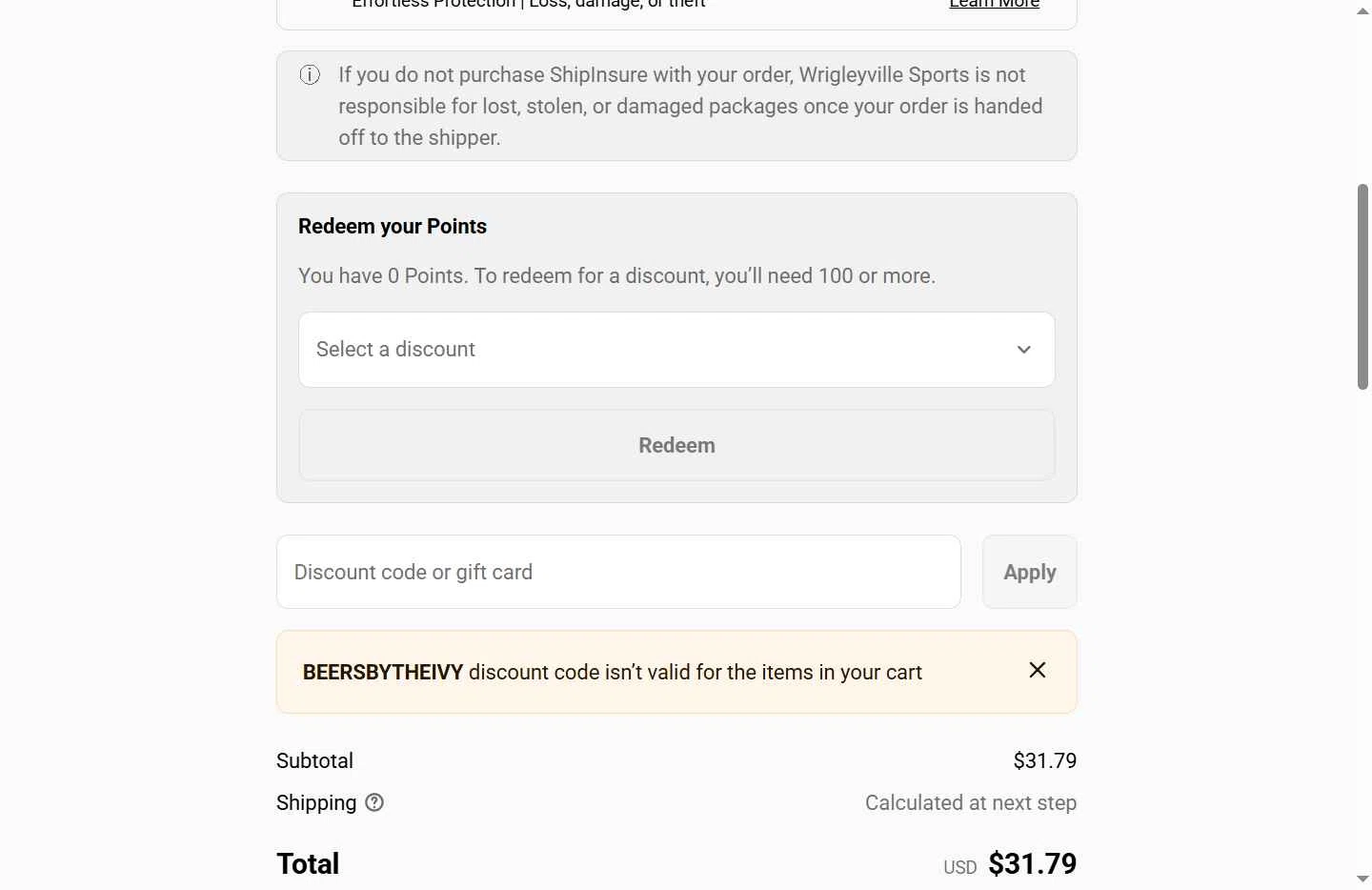 Wrigleyville Sports checkout page showing Wrigleyville Sports promo code box | Screenshot taken by SimplyCodes community member on Jan 5, 2026