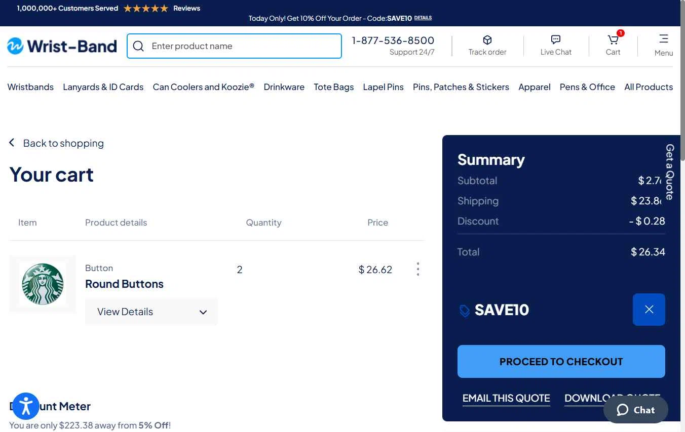 Wrist-Band.Com checkout page showing Wrist-Band.Com promo code box | Screenshot taken by SimplyCodes community member on Dec 17, 2025
