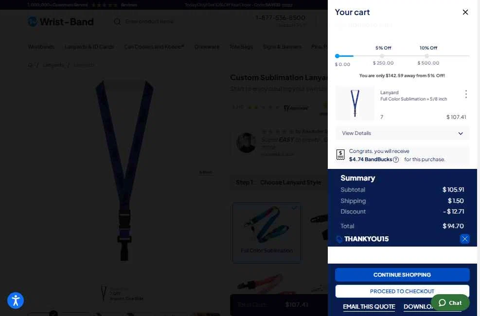 Wrist-Band.Com checkout page showing Wrist-Band.Com promo code box | Screenshot taken by SimplyCodes community member on Jul 1, 2025