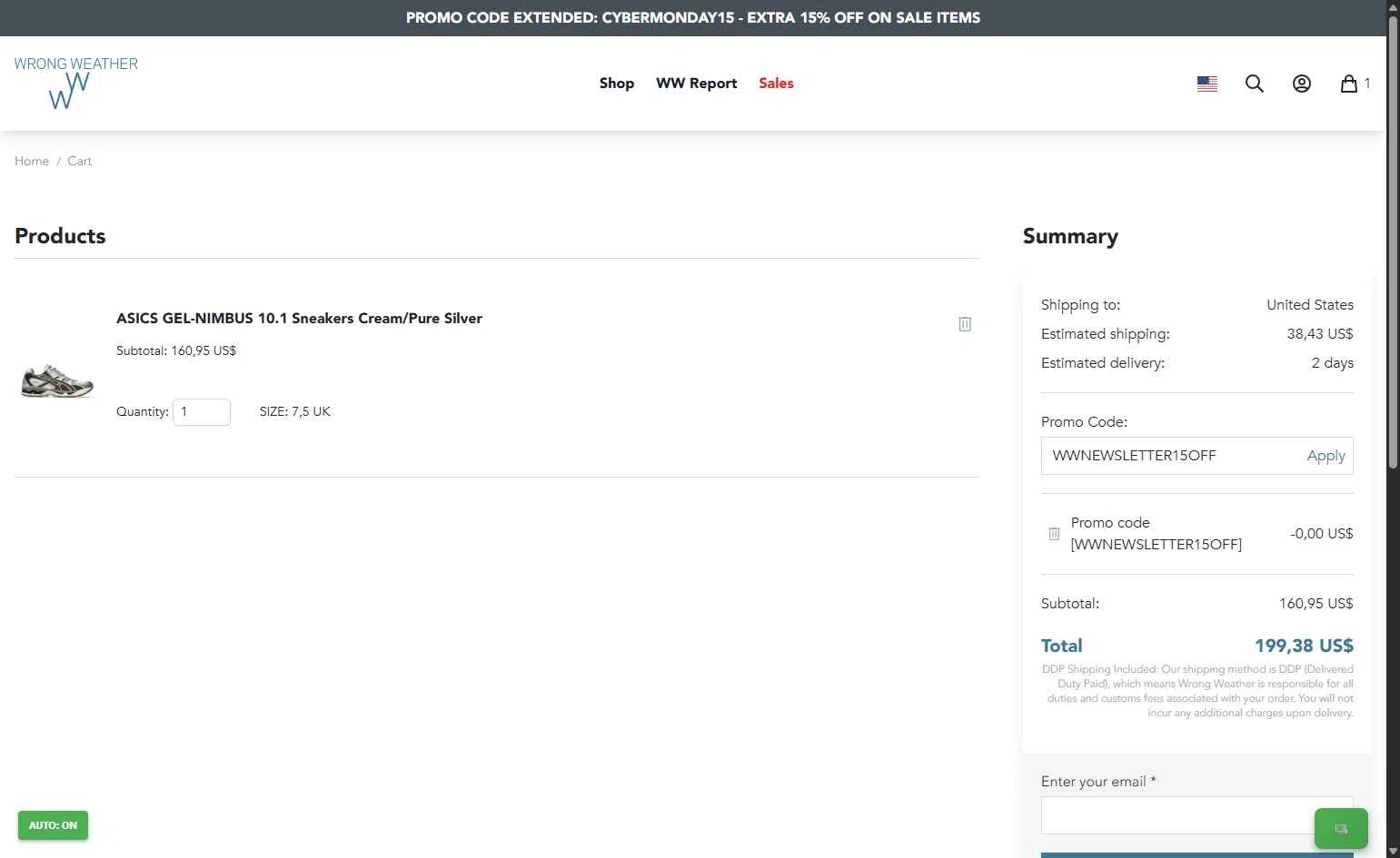 Wrong Weather checkout page showing Wrong Weather promo code box | Screenshot taken by SimplyCodes community member on Dec 6, 2025