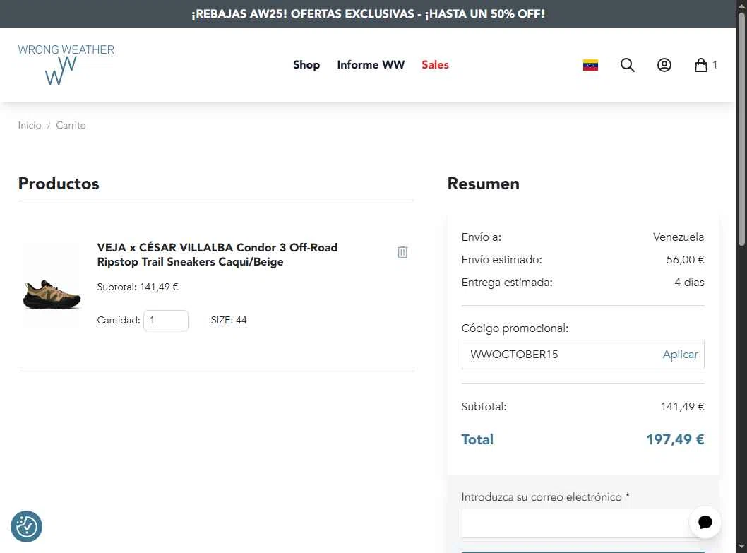 Wrong Weather checkout page showing Wrong Weather promo code box | Screenshot taken by SimplyCodes community member on Jan 6, 2026