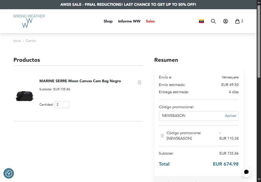 Wrong Weather checkout page showing Wrong Weather promo code box | Screenshot taken by SimplyCodes community member on Jan 31, 2026
