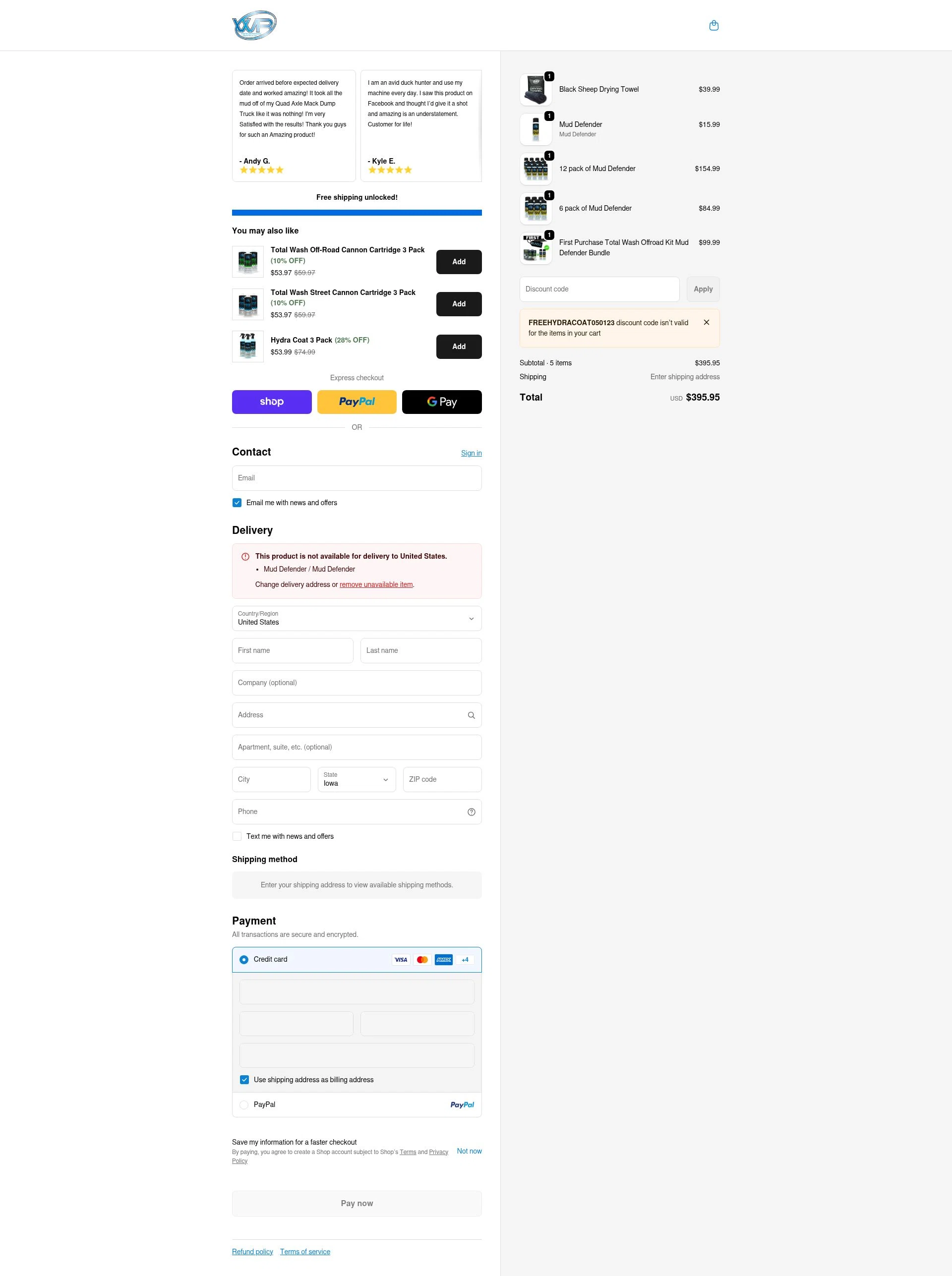 WR Performance Products checkout page showing WR Performance Products discount code box | Screenshot taken by SimplyCodes community member on Feb 18, 2026