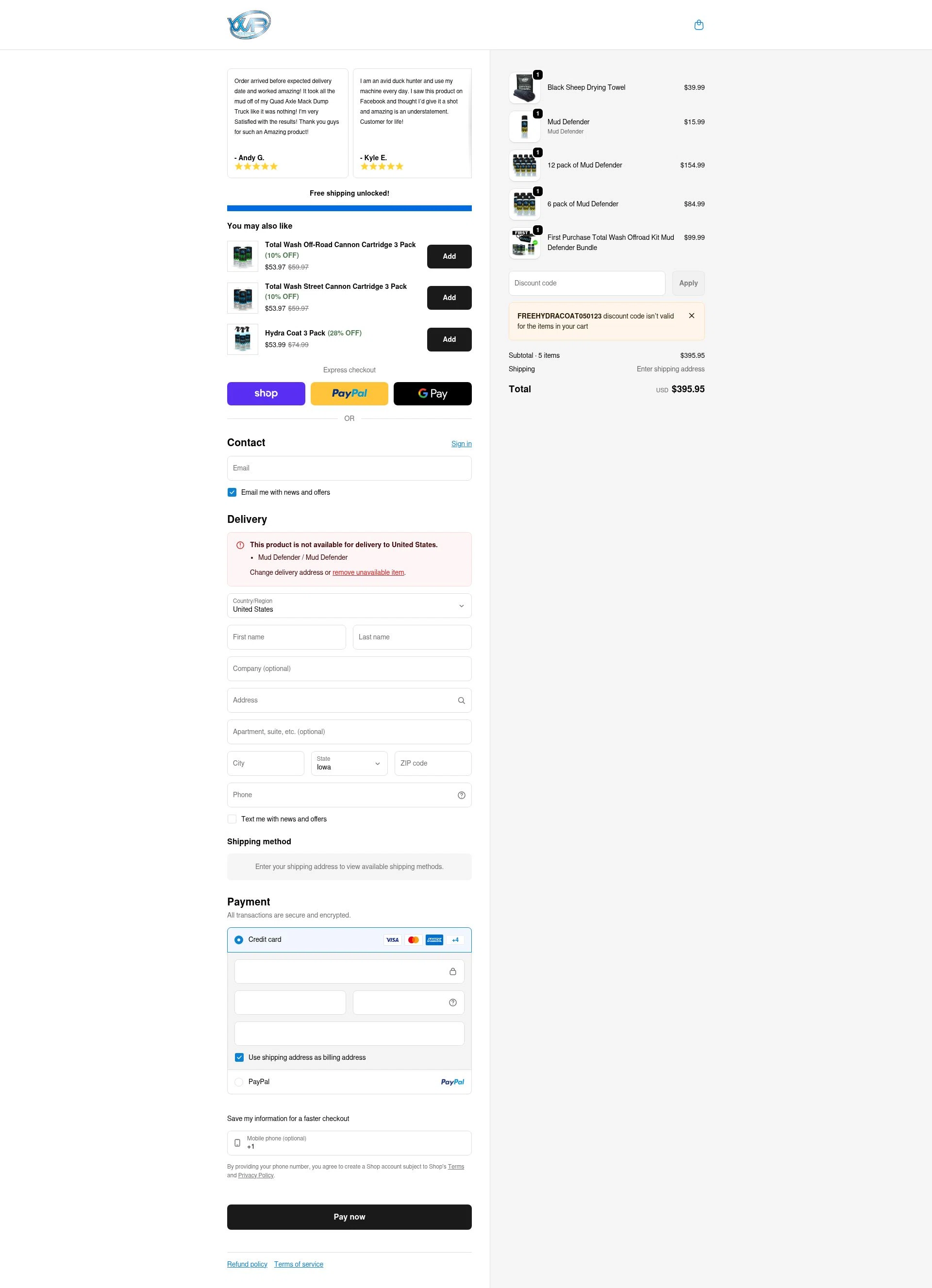 WR Performance Products checkout page showing WR Performance Products discount code box | Screenshot taken by SimplyCodes community member on Feb 10, 2026
