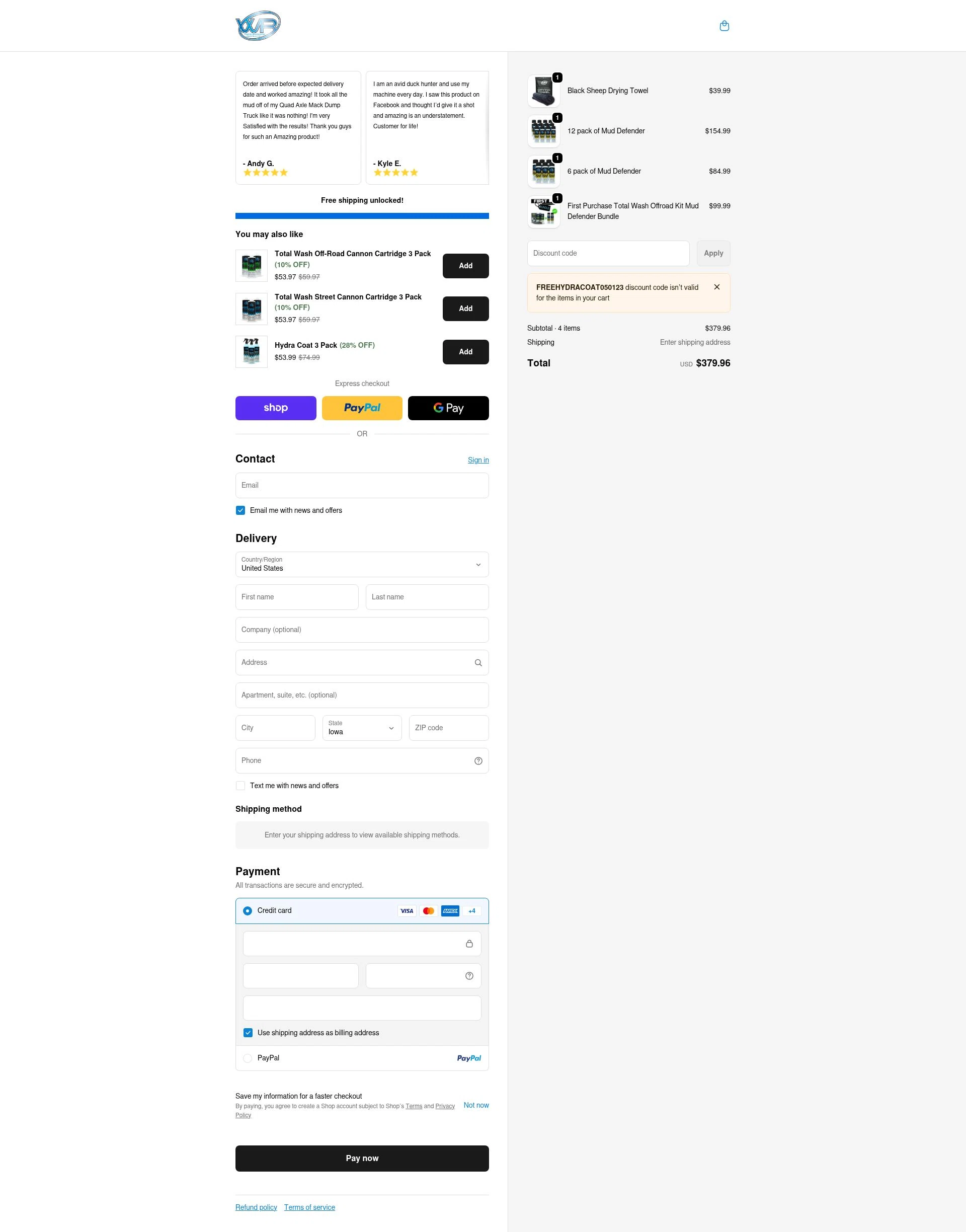 WR Performance Products checkout page showing WR Performance Products discount code box | Screenshot taken by SimplyCodes community member on Feb 14, 2026