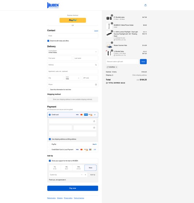 Wuben Light checkout page showing Wuben Light discount code box | Screenshot taken by SimplyCodes community member on Sep 7, 2025