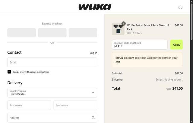 WUKA checkout page showing WUKA discount code box | Screenshot taken by SimplyCodes community member on Sep 8, 2025