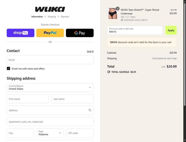 WUKA checkout page showing WUKA discount code box | Screenshot taken by SimplyCodes community member on Jul 9, 2025
