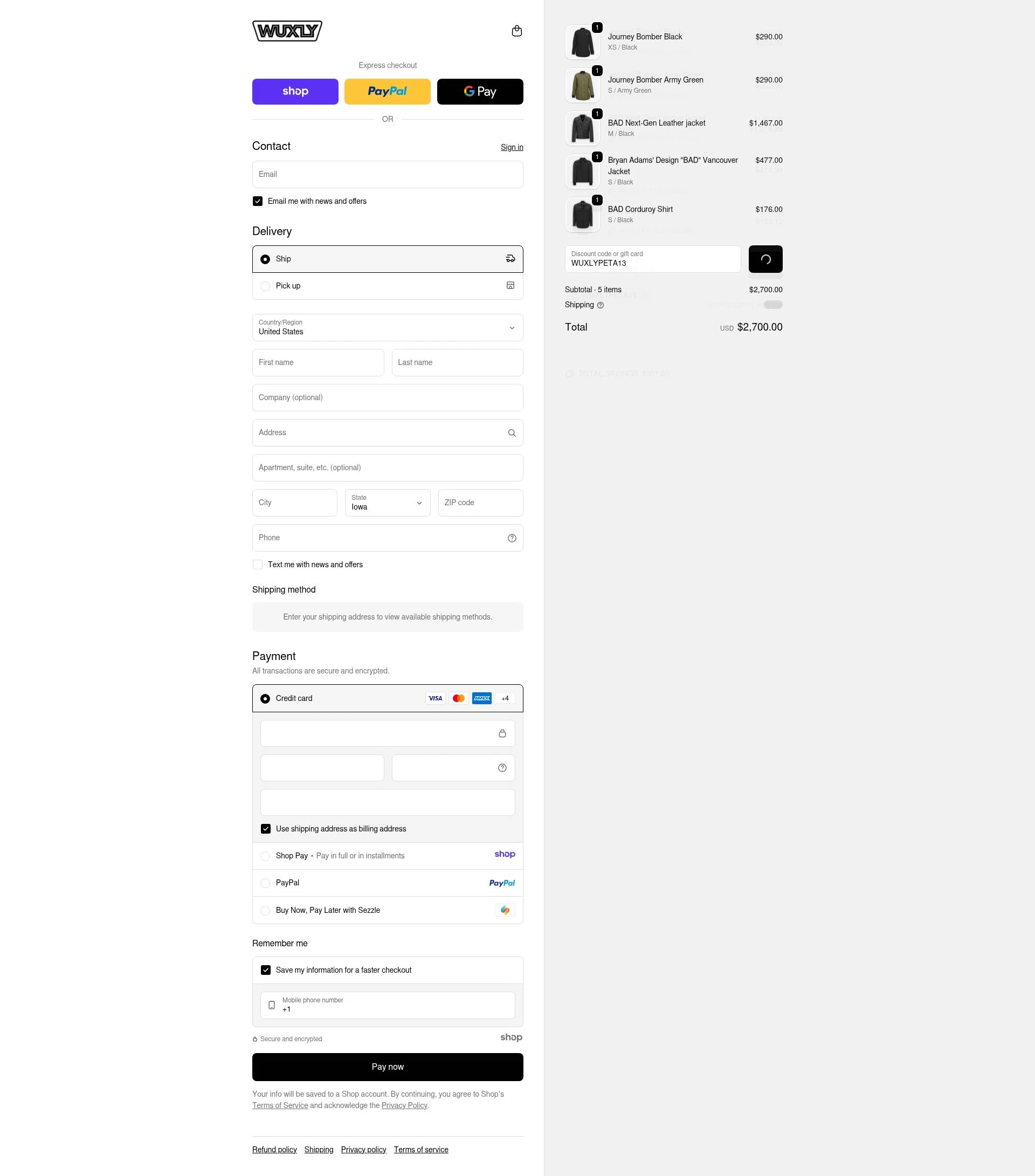 Wuxly checkout page showing Wuxly discount code box | Screenshot taken by SimplyCodes community member on Jan 2, 2026