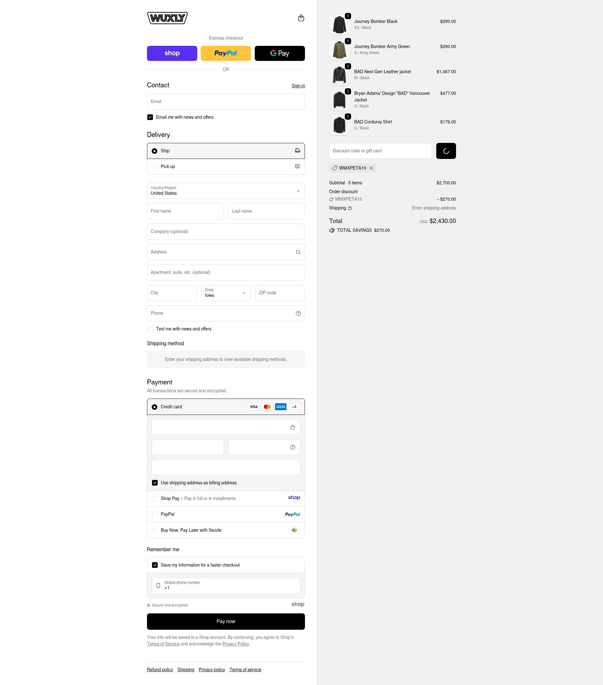 Wuxly checkout page showing Wuxly discount code box | Screenshot taken by SimplyCodes community member on Jan 2, 2026