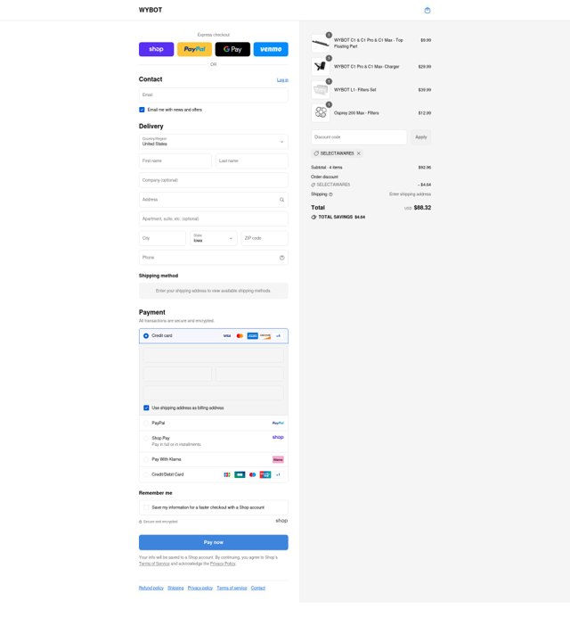 WYBOT checkout page showing WYBOT coupon code box | Screenshot taken by SimplyCodes community member on Sep 2, 2025