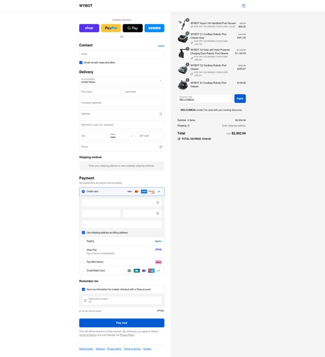 WYBOT checkout page showing WYBOT coupon code box | Screenshot taken by SimplyCodes community member on Sep 6, 2025