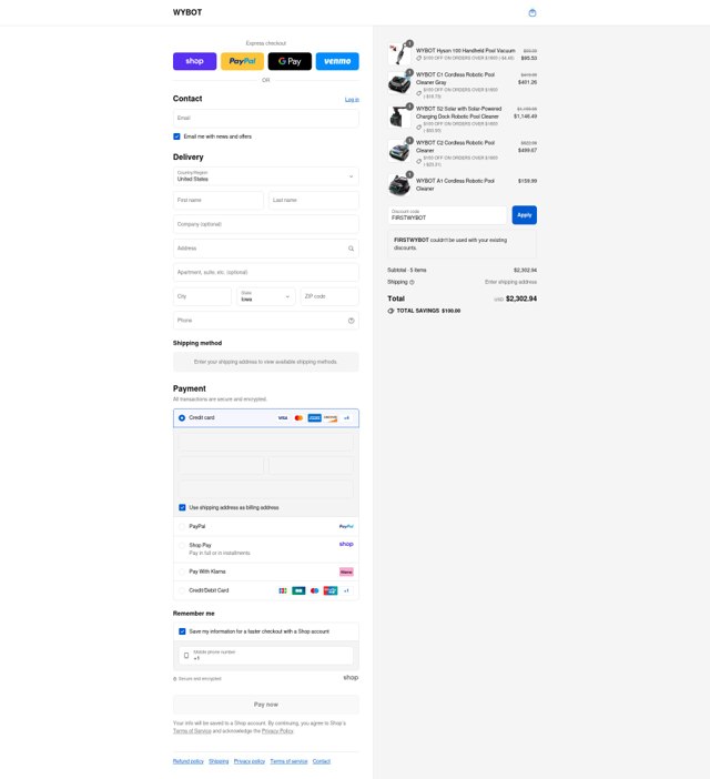 WYBOT checkout page showing WYBOT coupon code box | Screenshot taken by SimplyCodes community member on Sep 6, 2025