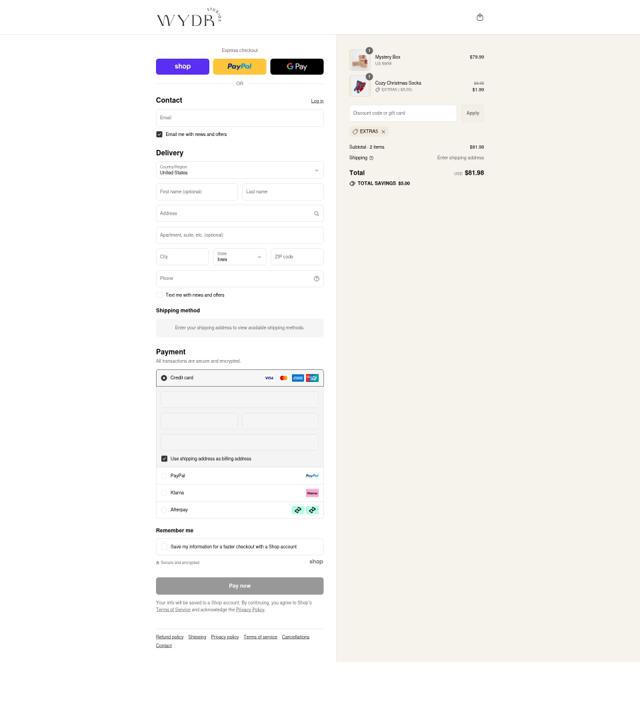Wydr Studios checkout page showing Wydr Studios discount code box | Screenshot taken by SimplyCodes community member on Sep 8, 2025