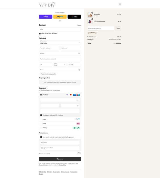 Wydr Studios checkout page showing Wydr Studios discount code box | Screenshot taken by SimplyCodes community member on Sep 12, 2025
