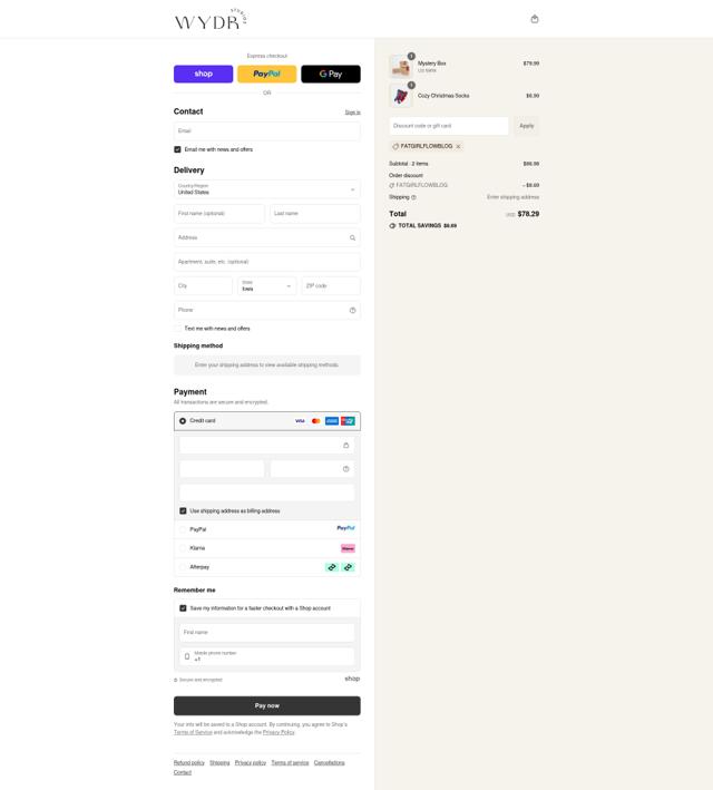 Wydr Studios checkout page showing Wydr Studios discount code box | Screenshot taken by SimplyCodes community member on Sep 12, 2025